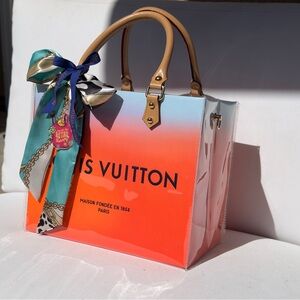 Louis Vuitton Ombré Orange Pink Blue Limited Edition Shopping Tote Chain Handbag